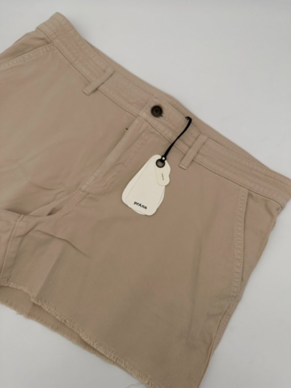 prAna Women's Mid-Rise Raw Hem 4" Inseam Stretch Sancho Short Size 14 Almond